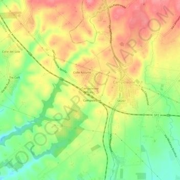 Campoleone Scalo topographic map, elevation, terrain