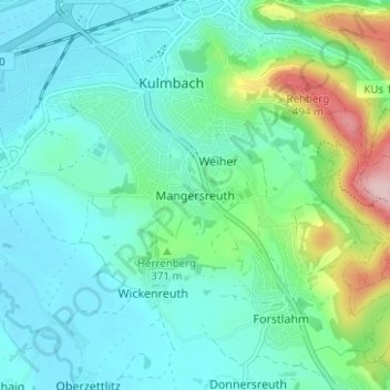 Mangersreuth topographic map, elevation, terrain