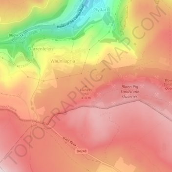 Llanelly Hill topographic map, elevation, terrain