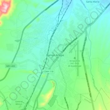 Ramos Arizpe topographic map, elevation, terrain