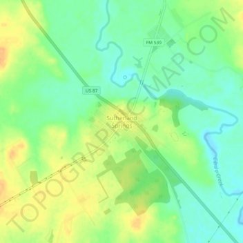 Sutherland Springs topographic map, elevation, terrain