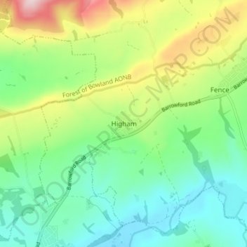 Higham topographic map, elevation, terrain