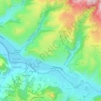 Alayrac topographic map, elevation, terrain