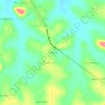 Mwera topographic map, elevation, terrain