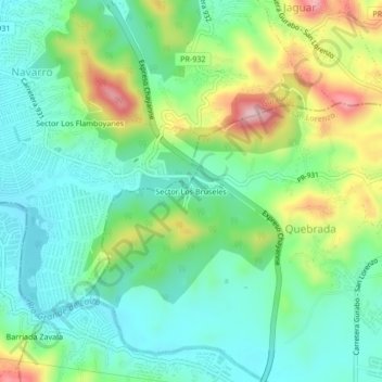 Sector Los Bruseles topographic map, elevation, terrain
