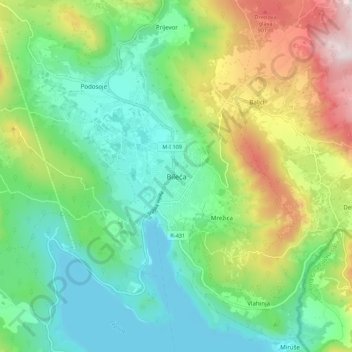 Bileća topographic map, elevation, terrain