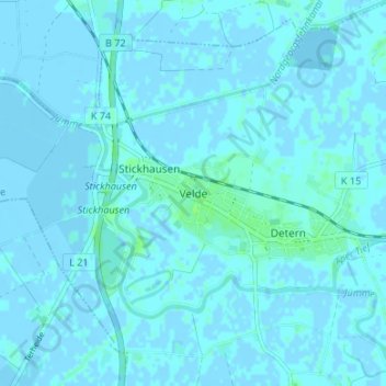 Velde topographic map, elevation, terrain