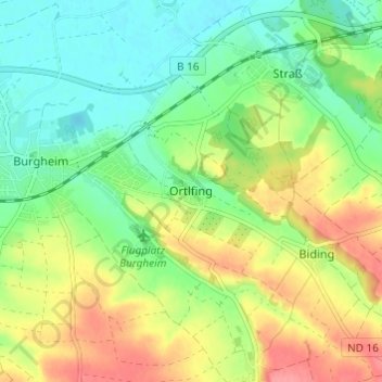Ortlfing topographic map, elevation, terrain