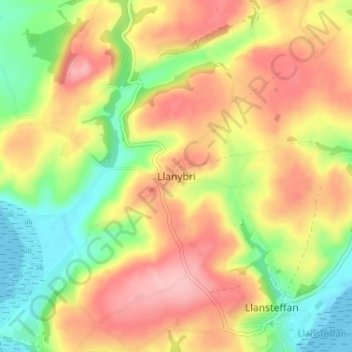 Llanybri topographic map, elevation, terrain