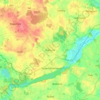 Böklund topographic map, elevation, terrain