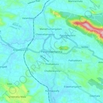Perinthalmanna topographic map, elevation, terrain