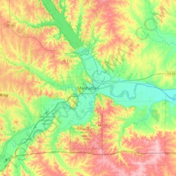 Manhattan topographic map, elevation, terrain
