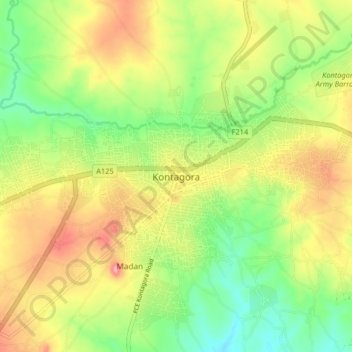 Kontagora topographic map, elevation, terrain