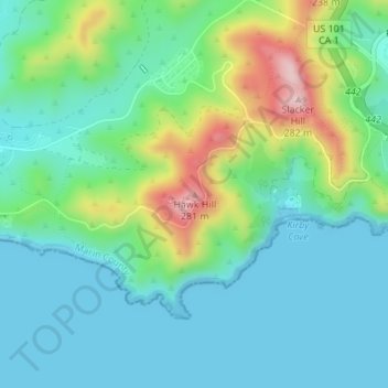 Hawk Hill topographic map, elevation, terrain
