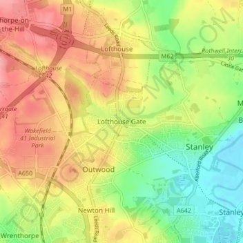 Lofthouse Gate topographic map, elevation, terrain