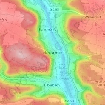 Plankstetten topographic map, elevation, terrain