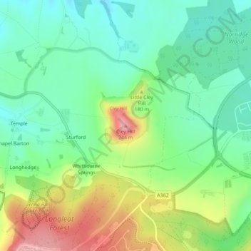 Cley Hill topographic map, elevation, terrain