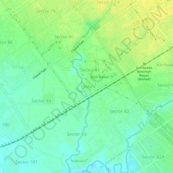 Chilla topographic map, elevation, terrain