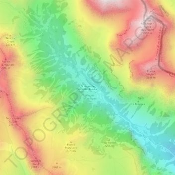 Granges de la Vallée Étroite topographic map, elevation, terrain