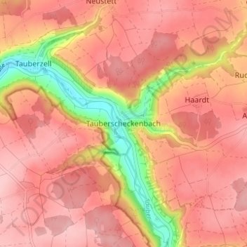 Tauberscheckenbach topographic map, elevation, terrain