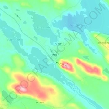 Malå topographic map, elevation, terrain