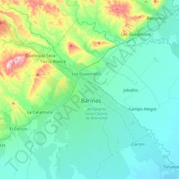 Barinas topographic map, elevation, terrain