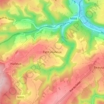 Petit-Halleux topographic map, elevation, terrain