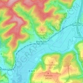 Bierbach topographic map, elevation, terrain