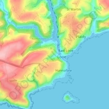 West Looe topographic map, elevation, terrain