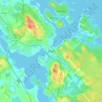 Piteå topographic map, elevation, terrain
