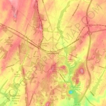 Gettysburg topographic map, elevation, terrain
