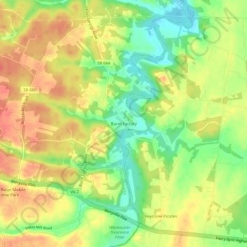 Burnt Factory topographic map, elevation, terrain