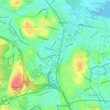 South Quincy topographic map, elevation, terrain
