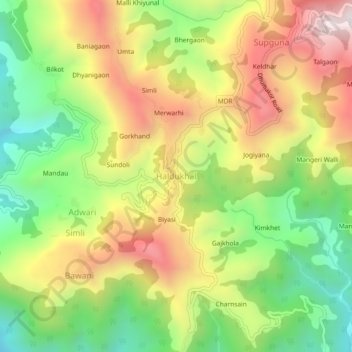 Haldukhal topographic map, elevation, terrain