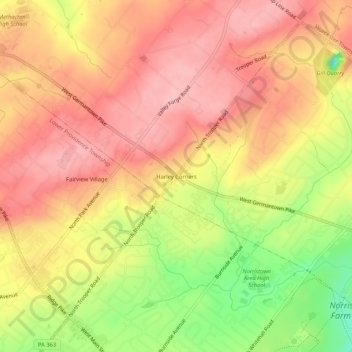 Harley Corners topographic map, elevation, terrain