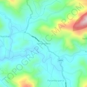 Vallikkadavu topographic map, elevation, terrain