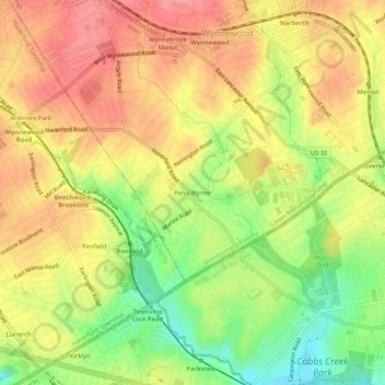 Penn Wynne topographic map, elevation, terrain