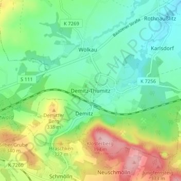 Demitz-Thumitz topographic map, elevation, terrain