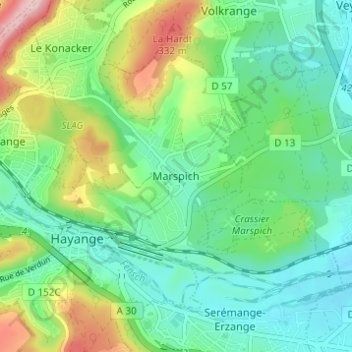 Marspich topographic map, elevation, terrain