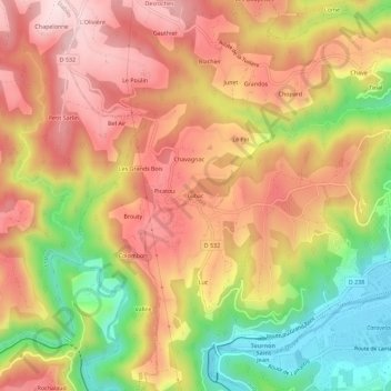 Lubac topographic map, elevation, terrain