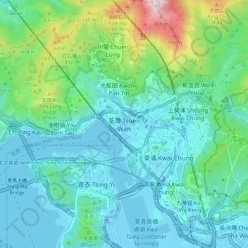 Tsuen Wan topographic map, elevation, terrain