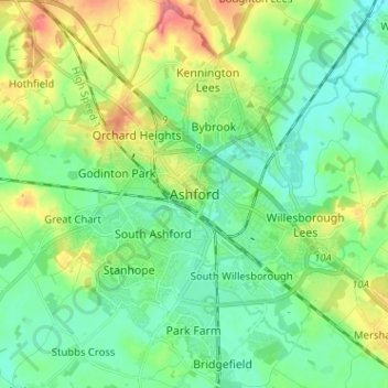 Ashford topographic map, elevation, terrain