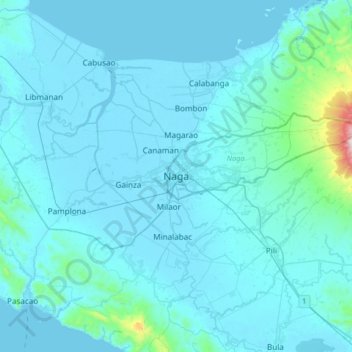 Naga topographic map, elevation, terrain