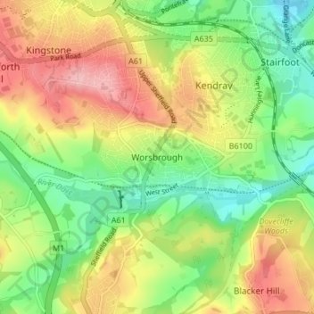 Worsbrough topographic map, elevation, terrain