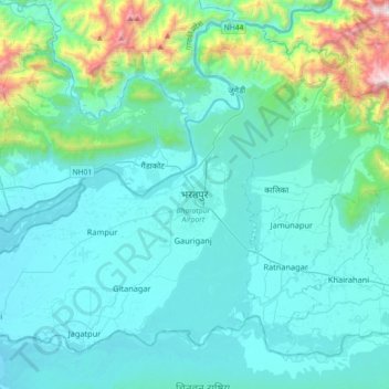 Bharatpur topographic map, elevation, terrain