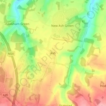Ash topographic map, elevation, terrain