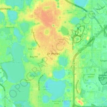 Dr. Phillips topographic map, elevation, terrain