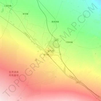 Yumen topographic map, elevation, terrain