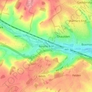 Bourne End topographic map, elevation, terrain