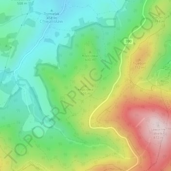 Kopciowa topographic map, elevation, terrain